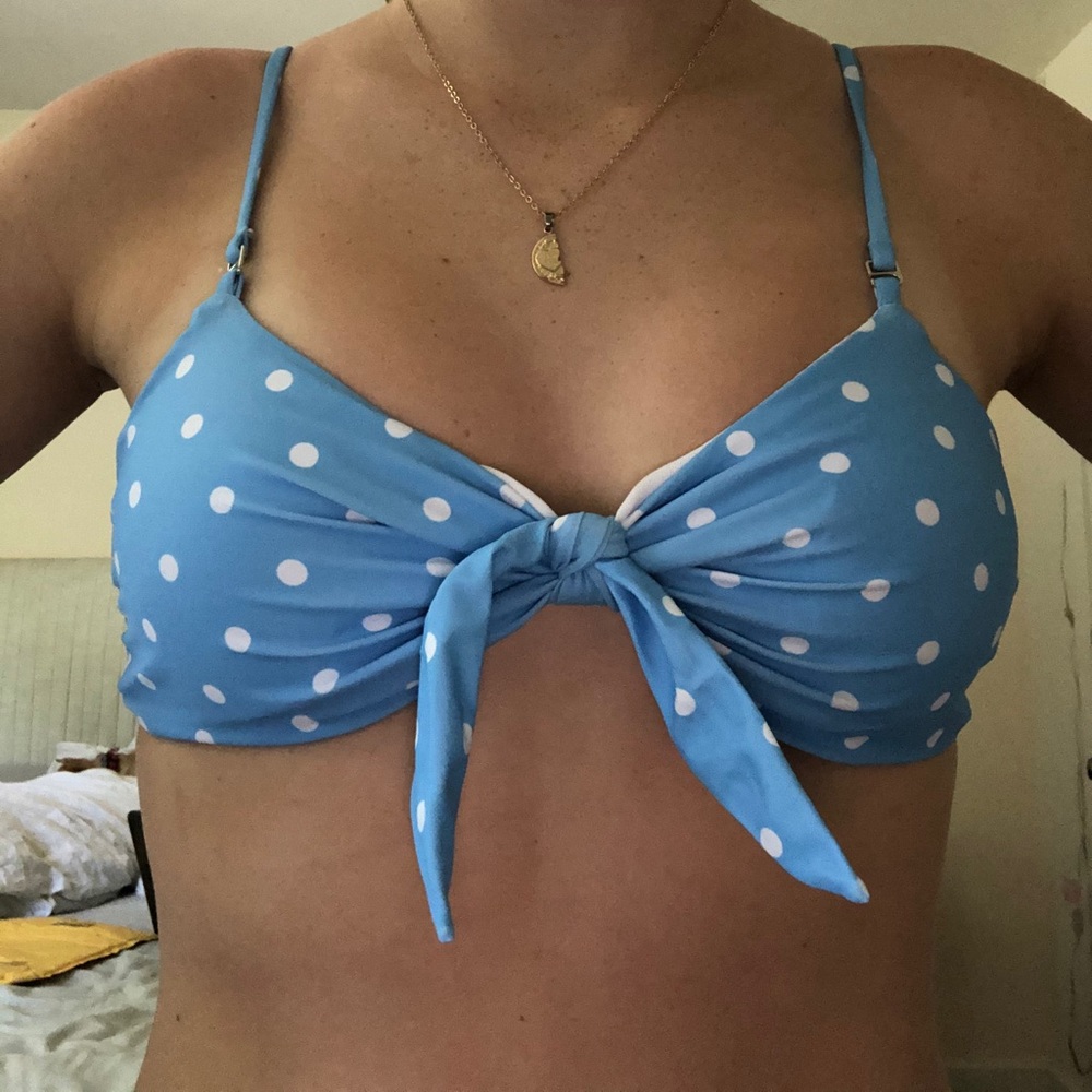 cute blue and white poka dot top, with tie top